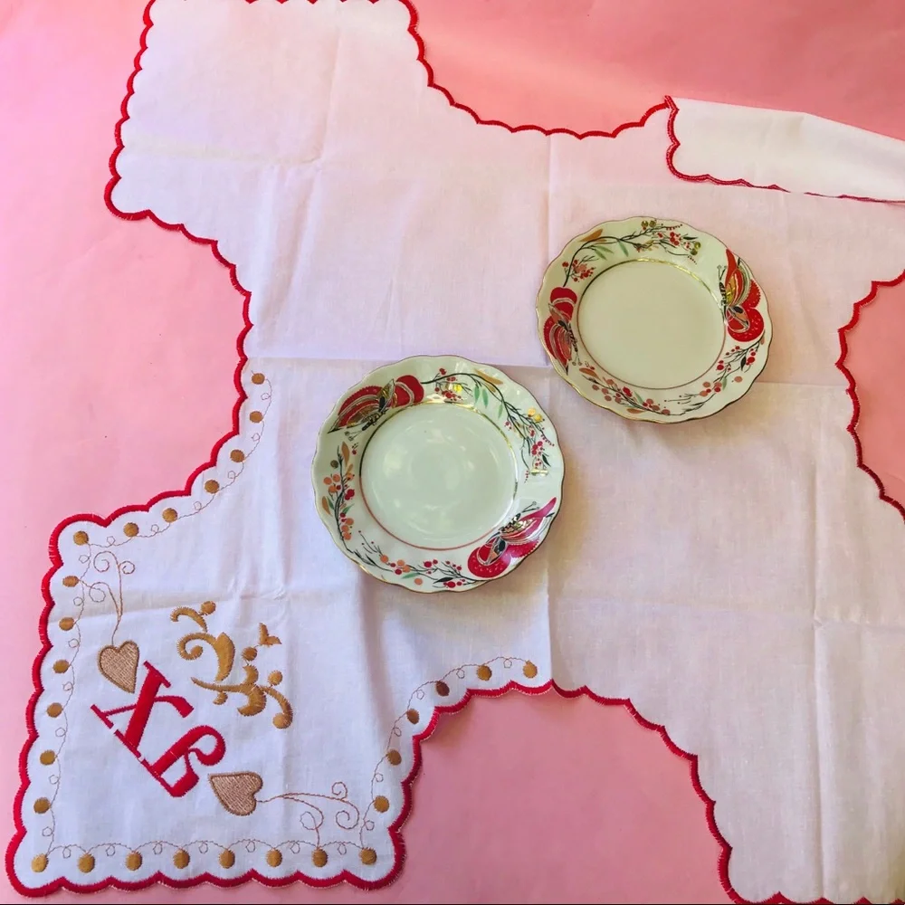Vintage two mini fine china plates with napkin